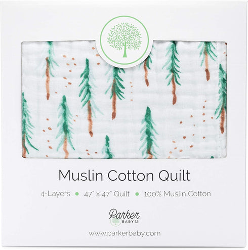 Parker Baby Muslin Blanket - 100% Soft Cotton Reversible Quilt for Crib and Stroller