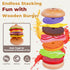 Set 3 4 5 Montessori Toys Pretend Play Food for Year Old, Wooden Fast Food Play Kitchen with Hamburger, Fries, Egg