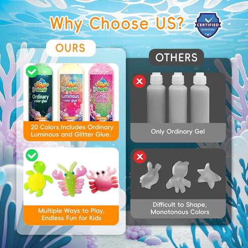 20 (11 6 3 10 3+ Timetome Magic Water Elf Toy Kit for Kids Gels Standard + Glitter + Glow) & Molds, DIY Squishy Maker