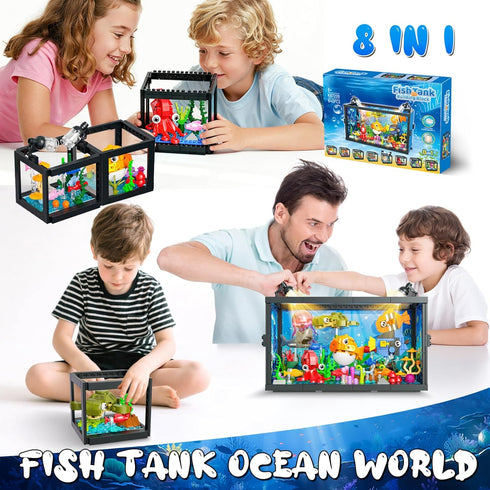 ONIMISC 8 1 Sets 8-12, 640PCS in Aquarium Building with Light, Compatible with Lego Fish Tank Building Kits Including