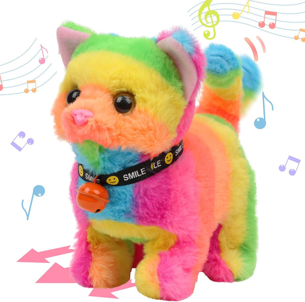 Hopearl Walking Cat Interactive Electronic Pet Plush Kitty Toy with Sounds and Movements, Gift for Toddlers Birthday,