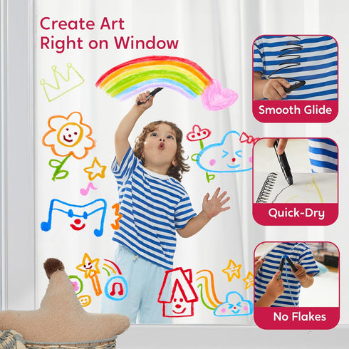 24 3+ SYNCFUN Pcs Twistable Silky Window Crayons, Washable Crayons, Glass and Paper, Easy to Hold & Quick-Drying Art