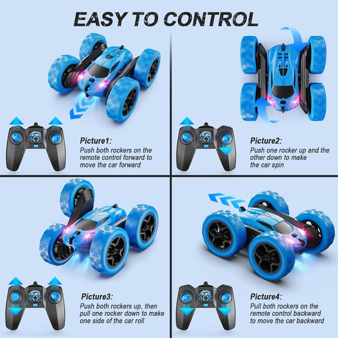 6-12, 4WD 360 2.4GHz, 8-10 1-Blue QUNREDA Remote Control Car, RC Cars Toys for Kids Ages Stunt Car with LED Lights