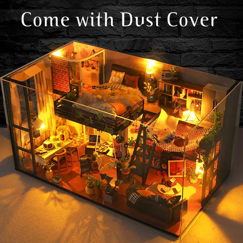DIY Miniature House Kit, Dollhouse Kit with Furniture, 1:24 Mini House Making Kit for Adults