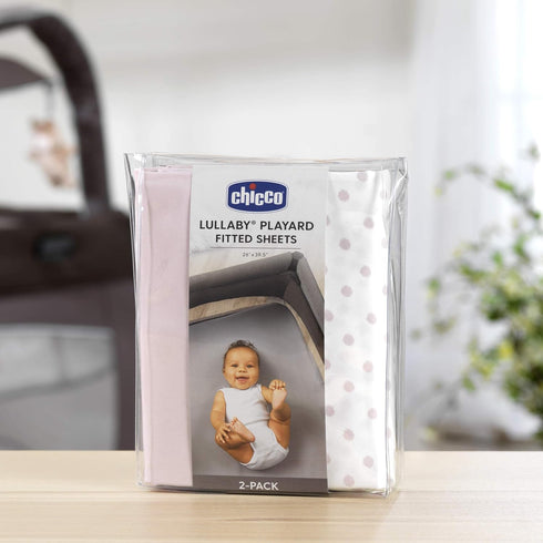 2-Pack, Chicco Lullaby Playard Sheets - Pink Dot Pink/White