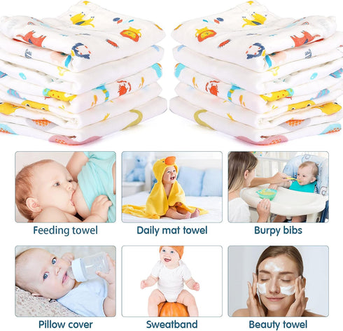 10 Pack 20'' 10'' 6 Tatuo Muslin Baby Burp Cloth Soft Washcloths x Layer Soft Absorbent Newborn Rags Towel for Baby