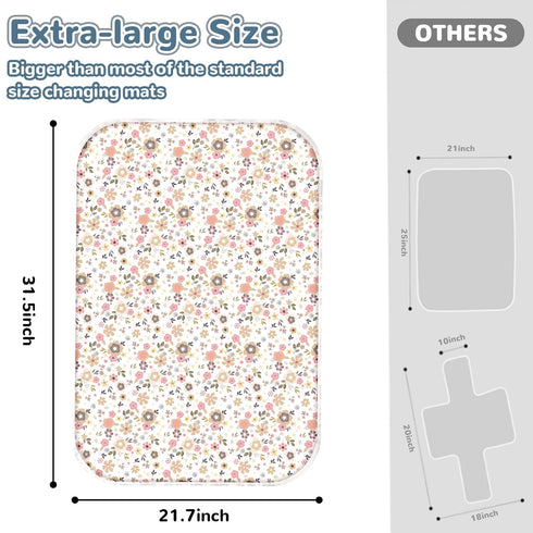 31.5" 21.5" Use(Floral2) Baby Diaper Changing Pad x Extra Large Waterproof Absorbent Portable Changing Mat, Reusable