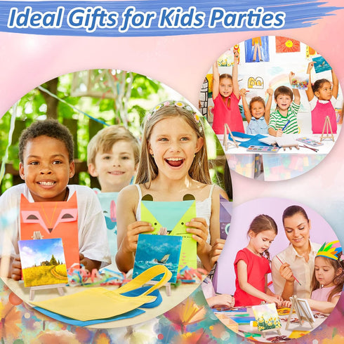 24 Packs Set 4 4 Inch Teling Mini Canvas with Easel Paint Kids Painting Kit with Mini x Canvas Wooden Easel Watercolors
