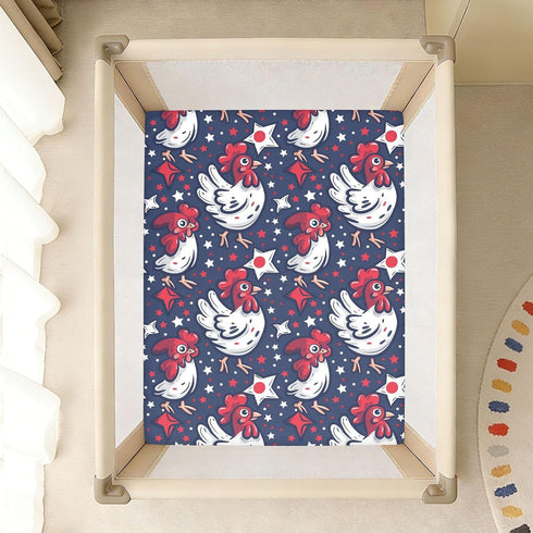 KICPOAY 4th 52x28 of July Independence Day Chicken Toddler Bed Crib Sheets Baby Crib Sheets Cover for Soft Mini Crib