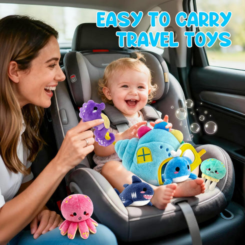 pamexin 6-12 Set 1 5 6+ Baby Toys Months, Ocean Stuffed Animals with Conch House and Sea Creatures, Rattle, Lanyard