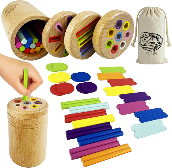 OAR Montessori Toys for Toddlers 1-3 3 in 1 Wooden Fine Motor Skills