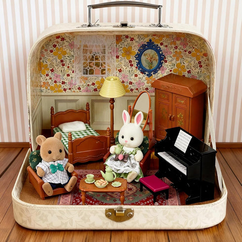 Set 2 3+ Dollhouse Bedroom Furniture Accessories Suitcase for Kids, Flexible Dolls/Table/Bed/Bedclothes/Floor