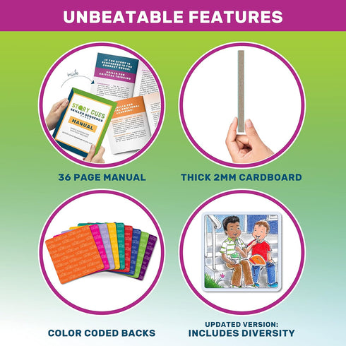 SkillEase Story Cues Skilled Sequencing Cards, Speech Therapy Materials, Social Skills Game, English Language Learners