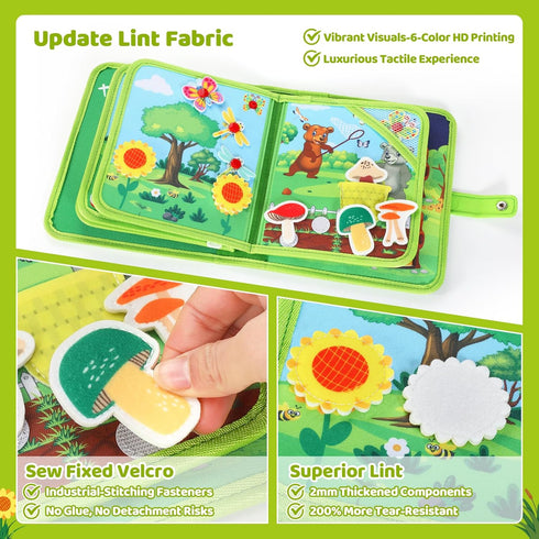 1-3, 1 Busy Book for Toddlers Montessori Toys Busy Board for Year Old, Upgraded Composite Fabric Animal Forest Quiet
