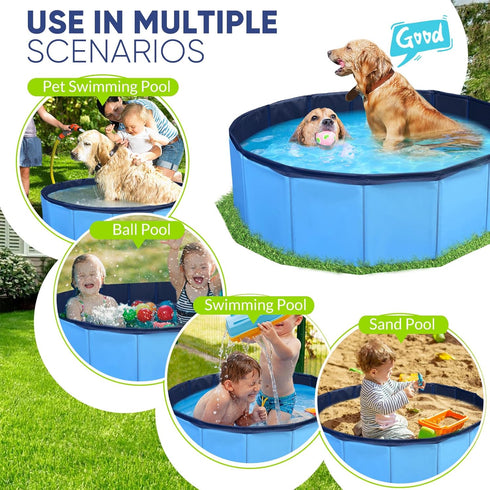 PUPTILY Swimming 6mm Set 63" Dog Pool, Foldable Pet Pool with High-Strength PP Board, Hard Plastic Collapsible Doggy