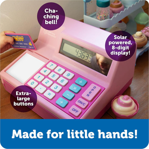 Learning Resources Pretend and Play Calculator Cash Register Pink - Money for Kids, Math Games, Playstore Grocery