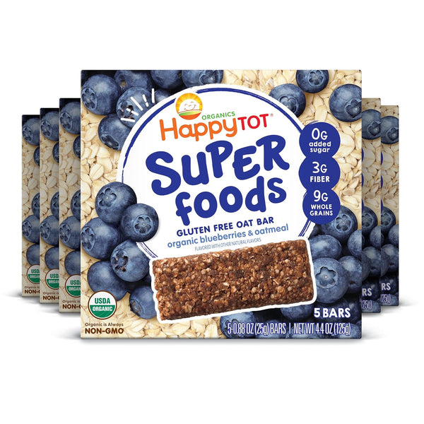 Happy Tot Organics Super Foods Oat Bars, Blueberries & Oatmeal, 5 Count