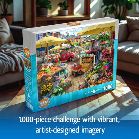 1000 Wonder Forge Farmer's Market Day Piece Jigsaw Puzzle for Adults | Unique, Perfectly-Fitting Pieces | Fun, Vibrant