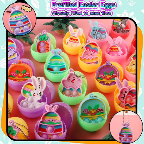 24PACK 2.75inch KissFree Prefilled Easter Eggs with Easter Pop Toys, Easter Eggs Filled with Toys, Easter Basket