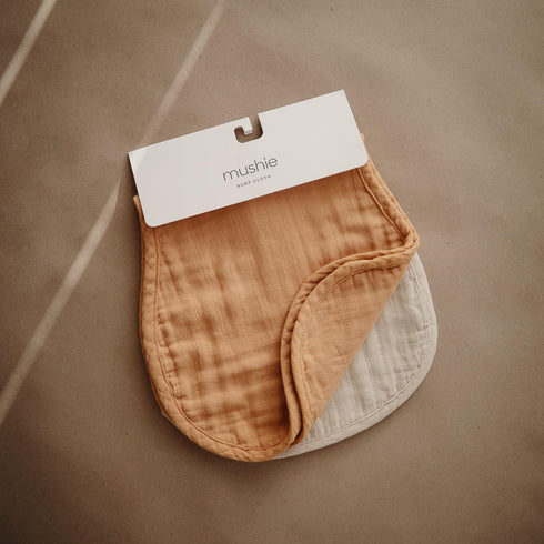 mushie Muslin Baby Burp Cloths, 100% Organic Cotton, Set of 2 (Fall Yellow/Fog)