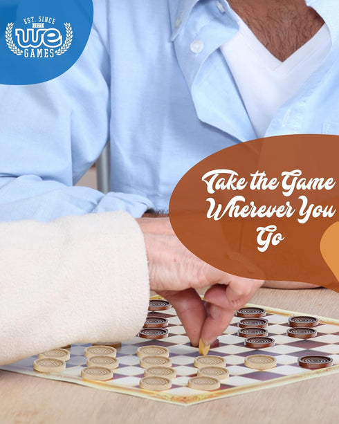 WE Games Wooden Checkers Pieces Only (1.06 inch), 24 Brown and Natural Stained with Storage Bag