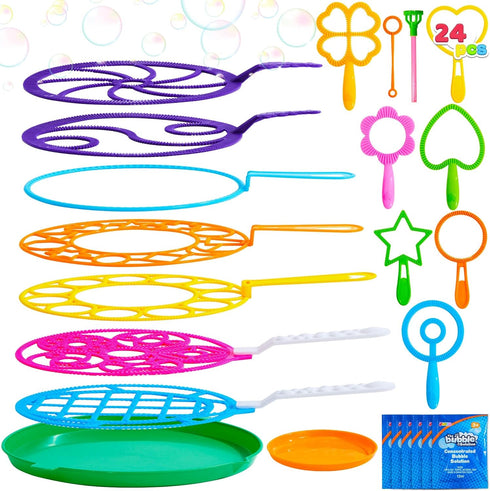 JOYIN Big Bubble Wands Set, 18 Pcs Giant Bubble Maker with Tray, 12" Large, Summer Outdoor Activity Party Favors