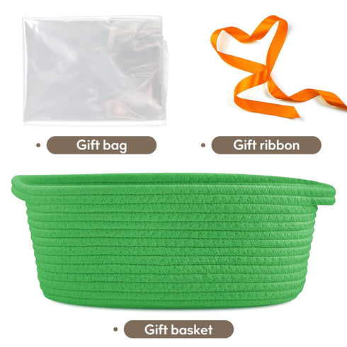 Pro Goleem Small Woven Basket with Gift Bags and Ribbons - Durable Empty Small Rope Basket for Storage, 12"X 8" X 5"