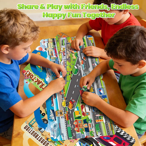 6 Pack 2-4, 3D 3-5, Set Elfew Car Sticker Books for Toddlers Reusable Puffy Vehicle Stickers for Boys Construction