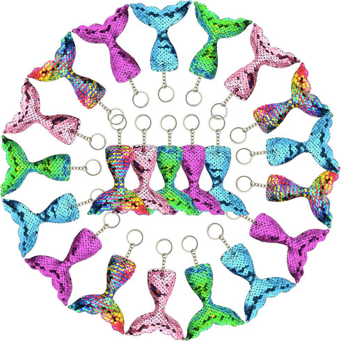 FEPITO 20 PCS Glitter Mermaid Tail Keychains for DIY Projects and Birthday Party Supplies