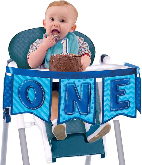 Deluxe Blue High Chair Decoration for Boys - 7" x 39" (1 Pc) - One-of-a-Kind Celebration Accessory - Perfect Addition for 1st Birthdays & Special Occasions by Amscan
