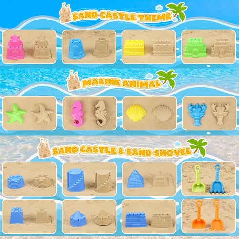 Beach Toys for Toddlers, Sand Castle Toys with Buckets, Shovels & Molds for Kids Ages 3-10