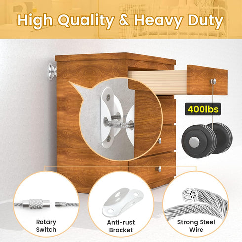Furniture Anchors (6 Pack) for Baby Proofing, Anti Tip Furniture Straps, Securing 400 lbs, Metal White Earthquake Straps