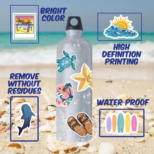 125 pcs Hydroflask Stickers, Ocean Beach Themed for Laptop, Water Bottle, Waterproof VSCO Girl Stuff