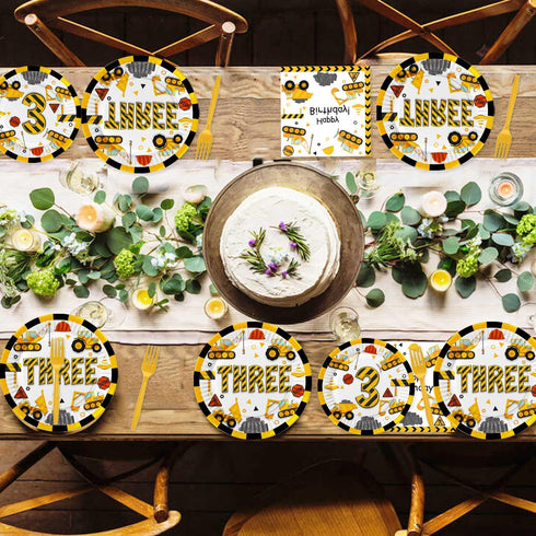 80 3rd 3rd Letromp Pcs Construction Birthday Decorations Construction Three Years Old Disposable Paper Dinner Plates