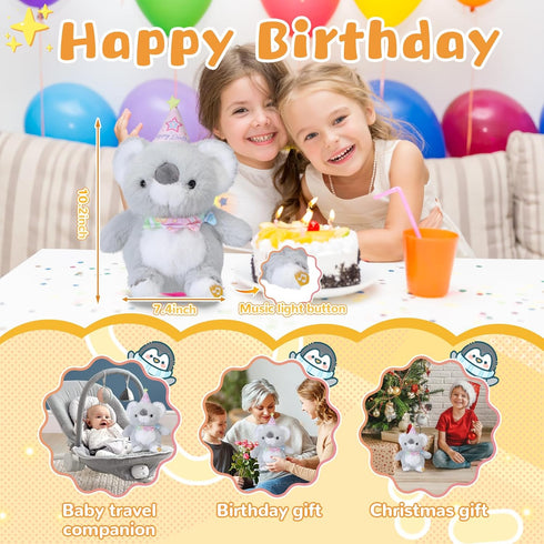 Happy Birthday Interactive Koala, Musical Birthday Stuffed Animal Recording Mimicking Toy, Clapping Activates Singing