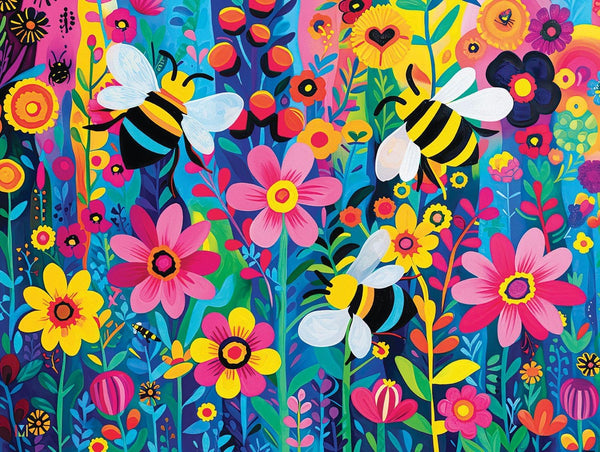 Springbok's Busy Bee Garden 500 Piece Jigsaw Puzzle for Adults, Colorful Display of Bees in The Garden