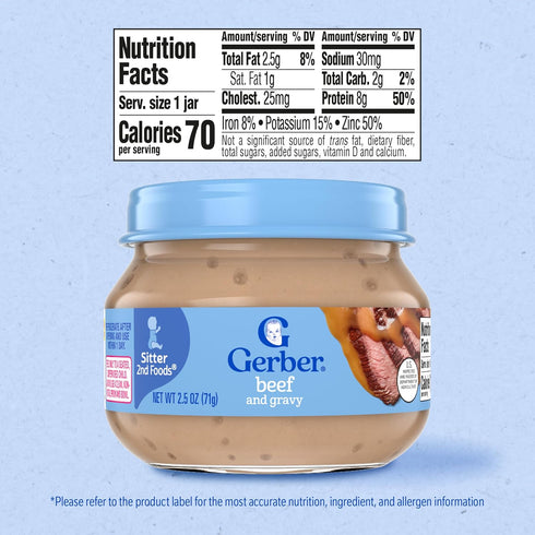 2 10-Pack Gerber Stage Baby Food, Beef and Gravy Jar, Baby Food Meat Puree, Baby Mealtime, Baby Puree Jars Glass