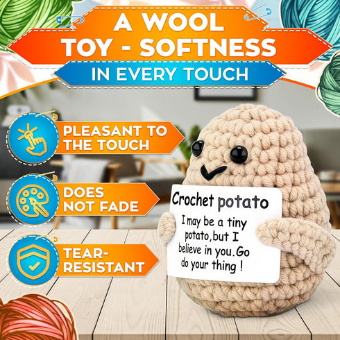 3.14" 2.36" Crochet Potato Potato Stuffed Animal x with Yarn Texture, Includes Mini Card for Encouragement Small Cute