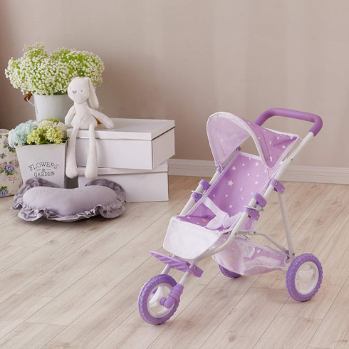Purple and White Baby Doll Jogging Stroller with Canopy