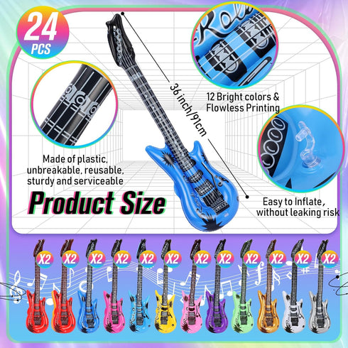 24 Set 12 12 1 Pcs Colorful Inflatable Instruments Rock Star Toy Including Pcs Plastic Microphones, Inflatable Guitars