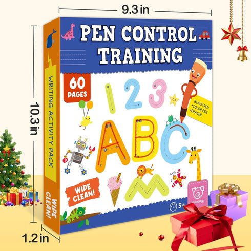 60 3 4 5 Preschool Learning Activities Reusable Pages, Tracing Letter Number Handwriting Practice Book for Kids