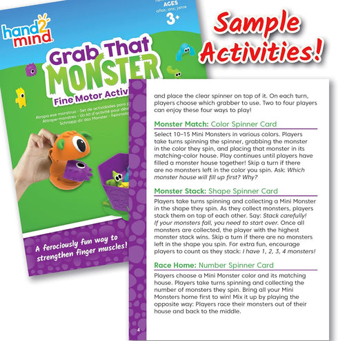 hand2mind Set, 3-4, Grab That Monster Fine Motor Activity Occupational Therapy Toys, Pincer Grasp Fine Motor Skills