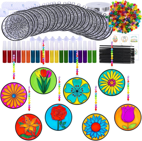 Winlyn 24 Set Spring Flower Suncatchers Ornaments Decorations DIY Window Paint Art