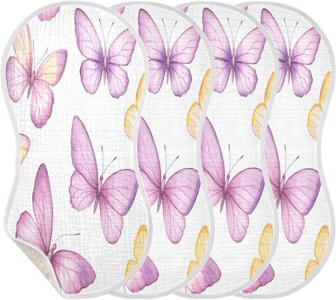 YETTASBIN Pink Purple Butterflies Muslin Baby Burp Cloth, Super Soft Absorbent Cotton Burp Rag Baby Bibs Feeding Cloth