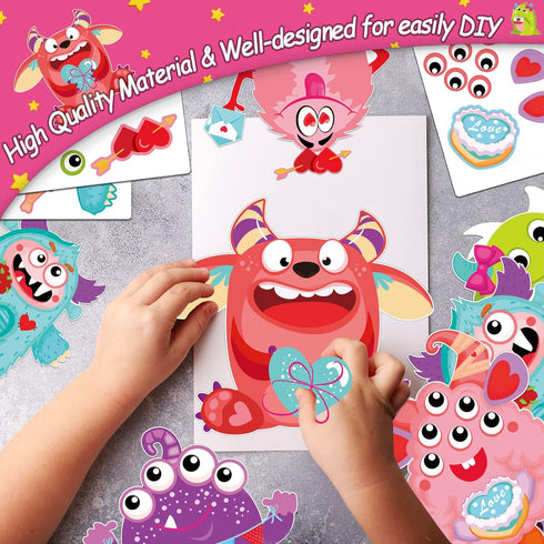 party greeting Valentine's Day Monster Craft Kits for Kids, DIY Monster Ornament Bulk Paper Decorative Kit