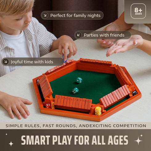 1-6 16-inch 12 Shut The Box Game Wooden Board for Players - Shut The Box Game Numbers for Adults & Kids - Ideal
