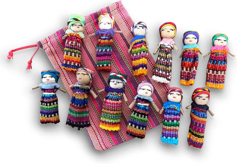 Thorness Set of 5 Guatemalan Handmade Worry Dolls with Colourful Storage Bag for Girls and Boys
