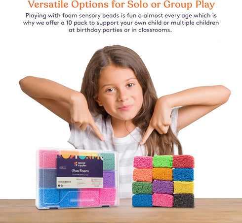 Special Supplies Fun Foam Modeling Foam Beads Play Kit, 12 Blocks Educational Clay for Arts Crafts, Reusable Container