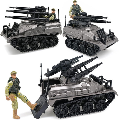 US Army Men Action Figures with Military Vehicles Playset, Toy Soldiers with Trucks, Helicopter for Kids