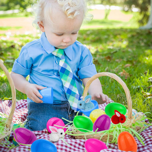 36 Pack Grastfu Easter Eggs Fillers with Mini Bunny Plush Basket Stuffers with Toys Inside Bunny Mini Stuffed Animal